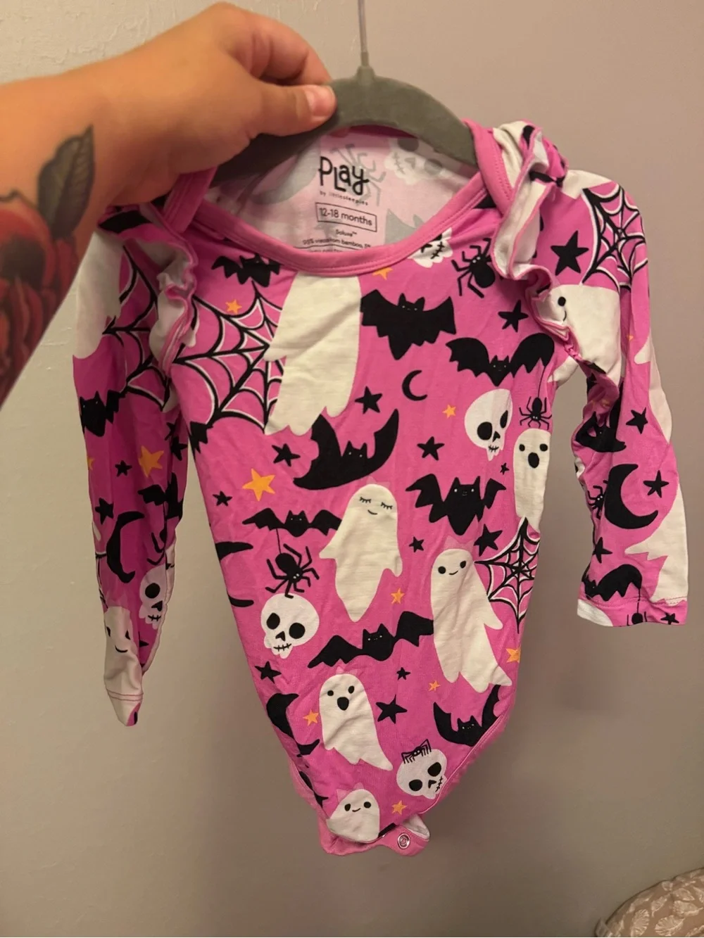 Little Sleepies Pink White Black Halloween Ghosts One-Piece Bodysuit